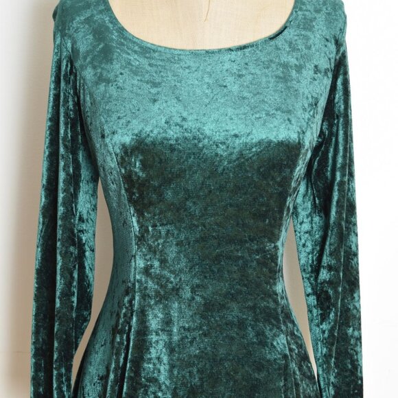 vintage 90s dress forest green crushed velvet knit grunge whimsigoth mini L - Picture 3 of 8